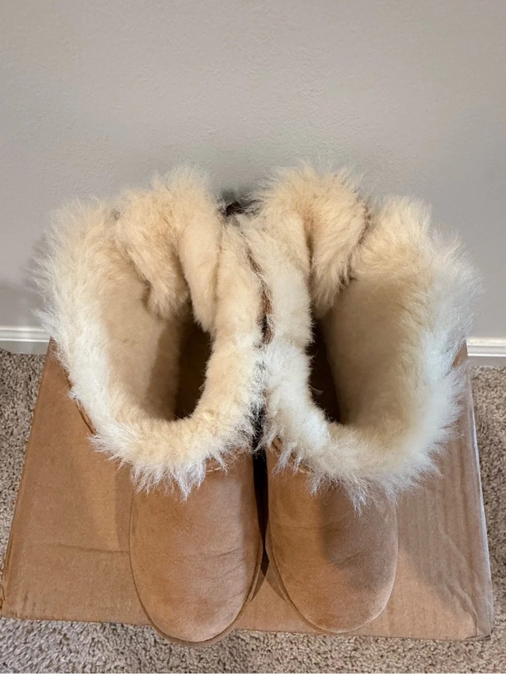 UGG Kids Chestnut Sheepskin Boots with White Fur Trim